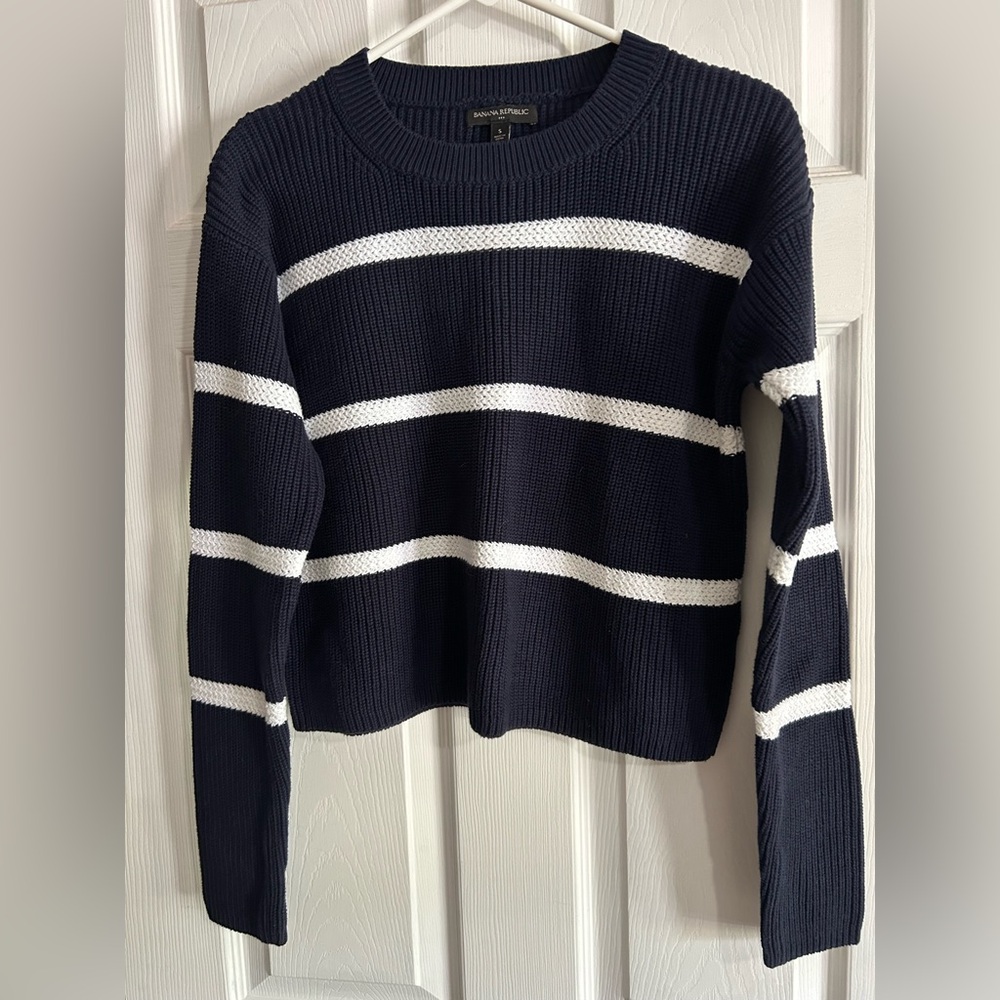 Banana Republic Navy and White Striped Sweater